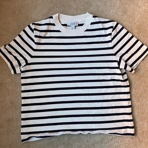 COS Women’s Preppy Navy Black and White Short Sleeve 100% Cotton Shirt Sz Small